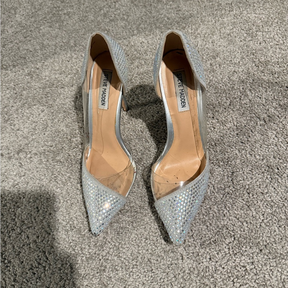Steve Madden Silver Crystal-Embellished Pointed-Toe Heels